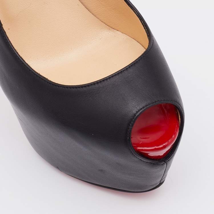 Pre Owned Christian Louboutin Black Leather Highness Peep Toe Platform Pumps Size 36.5