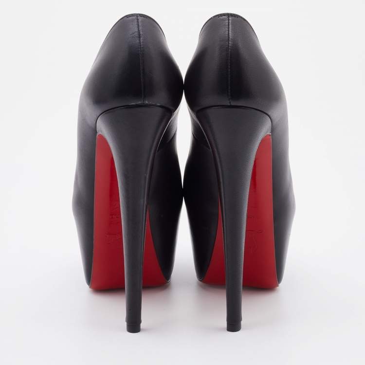 Pre Owned Christian Louboutin Black Leather Highness Peep Toe Platform Pumps Size 36.5