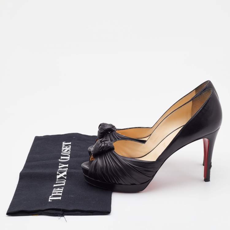Pre Owned Christian Louboutin Black Leather Jenny Knot Peep Toe Platform Pumps Size 37.5