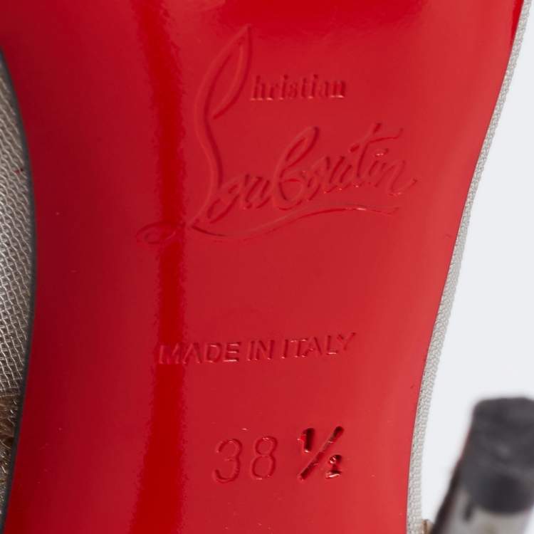 Pre Owned Christian Louboutin Metallic Grey Leather and Mesh Follies Strass Pumps Size 38.5