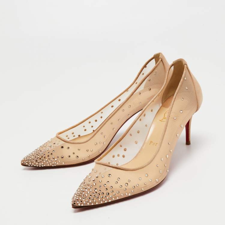 NEW! CHRISTIAN LOUBOUTIN FOLLIES STRASS SUEDE PUMPS 70MM Shoes