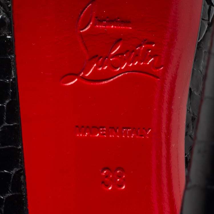 Pre Owned Christian Louboutin Black Python Leather Lady Peep Toe Platform Pumps Size 38