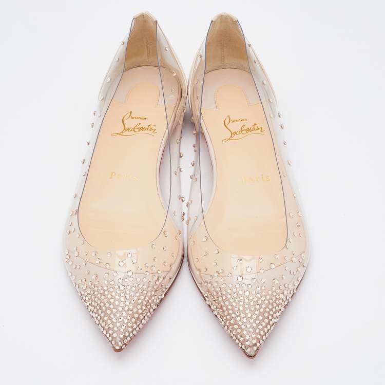 مملوكة مسبقًا Christian Louboutin Transparent/Beige PVC and Leather Degrastrass Ballet Flats Size 39