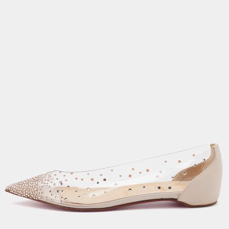 مملوكة مسبقًا Christian Louboutin Transparent/Beige PVC and Leather Degrastrass Ballet Flats Size 39