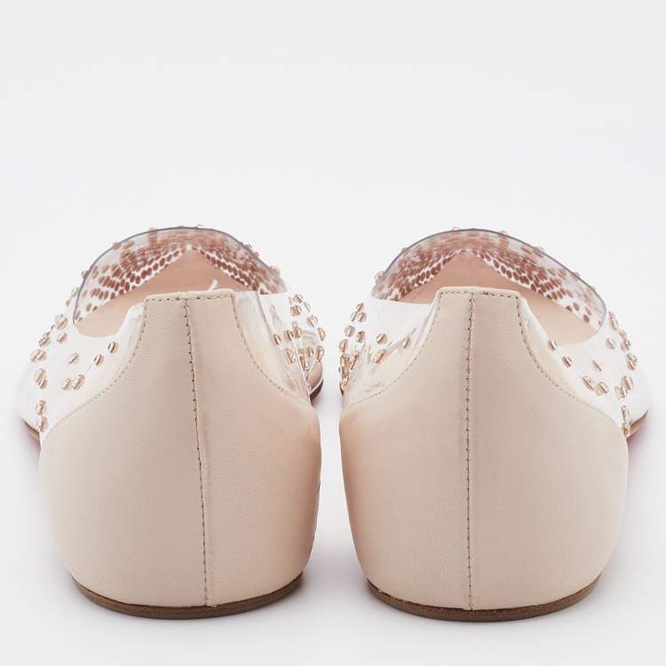 مملوكة مسبقًا Christian Louboutin Transparent/Beige PVC and Leather Degrastrass Ballet Flats Size 39