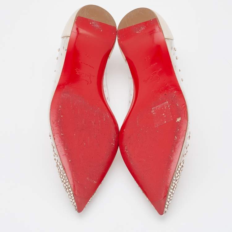 مملوكة مسبقًا Christian Louboutin Transparent/Beige PVC and Leather Degrastrass Ballet Flats Size 39