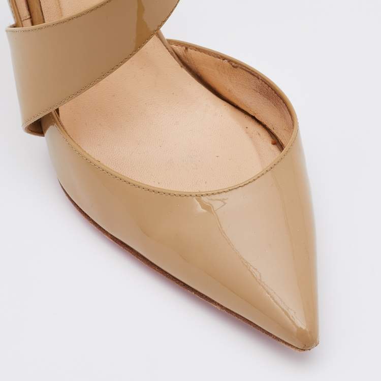 Pre Owned Christian Louboutin Beige Patent Leather Ograde Pointed Toe Pumps Size 36.5