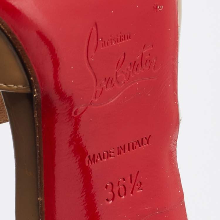 Pre Owned Christian Louboutin Beige Patent Leather Ograde Pointed Toe Pumps Size 36.5