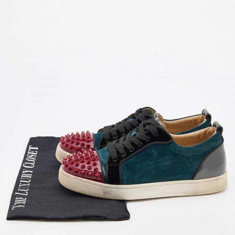 Pre Owned Christian Louboutin Multicolor Patent Leather and Suede Spike Accent Low Top Sneakers Size 38
