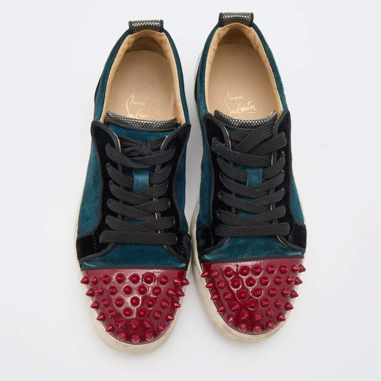 Pre Owned Christian Louboutin Multicolor Patent Leather and Suede Spike Accent Low Top Sneakers Size 38