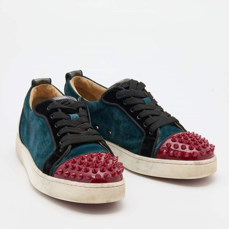 Pre Owned Christian Louboutin Multicolor Patent Leather and Suede Spike Accent Low Top Sneakers Size 38