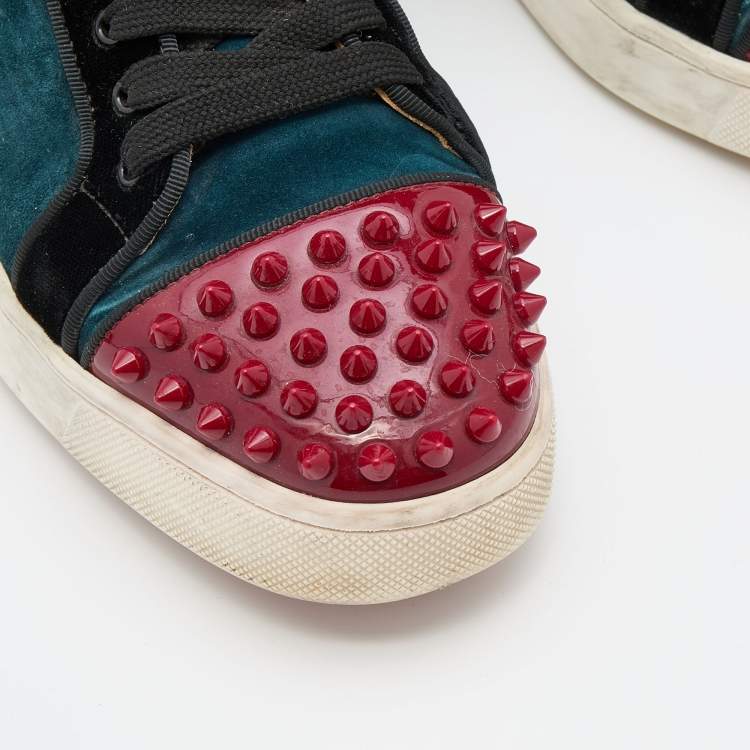 Pre Owned Christian Louboutin Multicolor Patent Leather and Suede Spike Accent Low Top Sneakers Size 38
