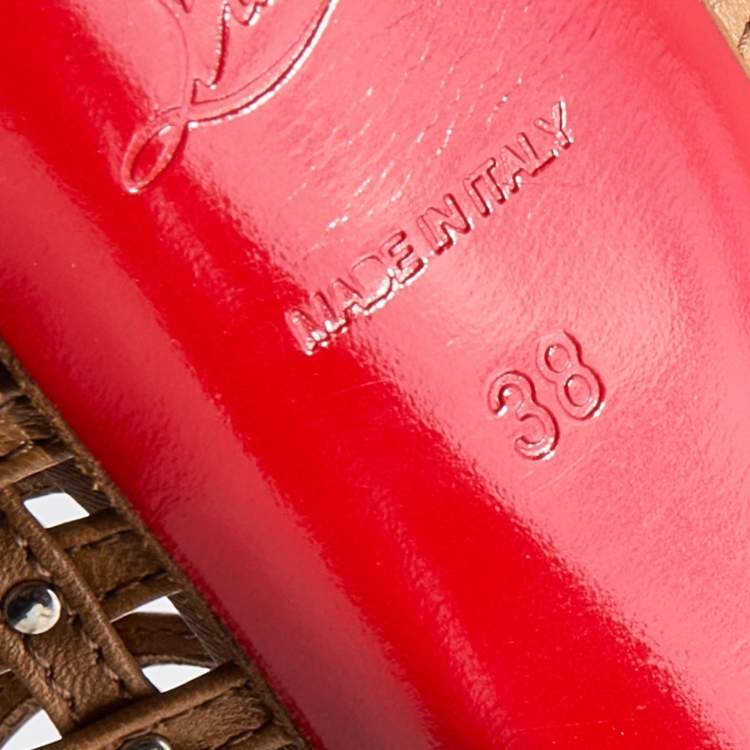 مملوكة مسبقًا Christian Louboutin Brown Leather Kasha Caged Peep Toe Platform Booties Size 38