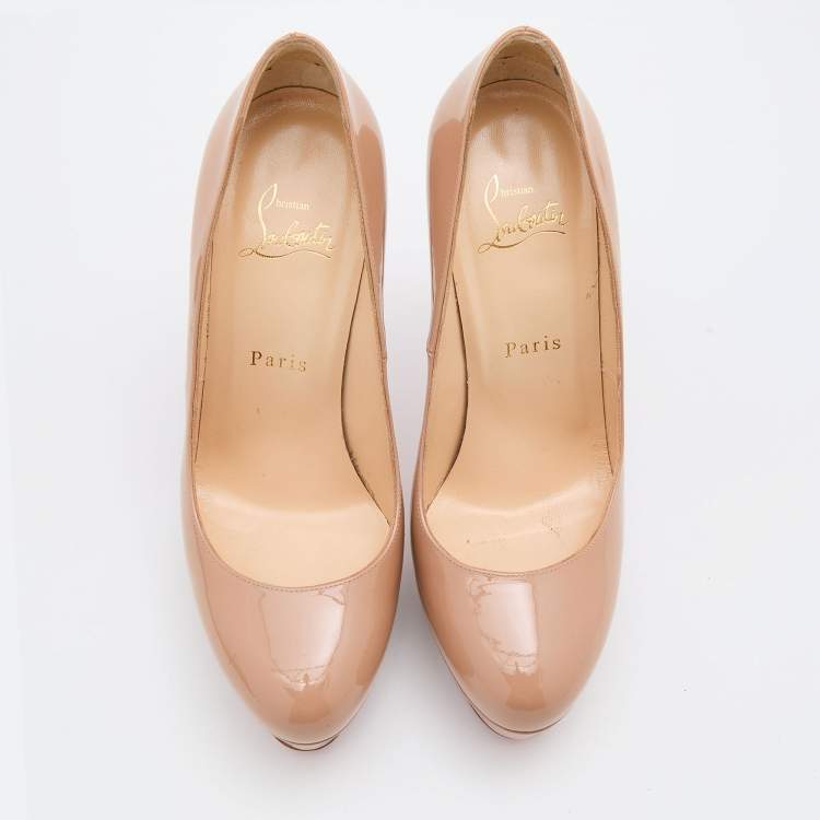 Pre Owned Christian Louboutin Beige Patent Leather Bianca Platform Pumps Size 37.5