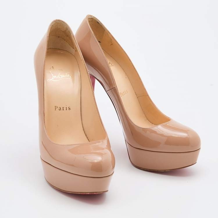 Pre Owned Christian Louboutin Beige Patent Leather Bianca Platform Pumps Size 37.5