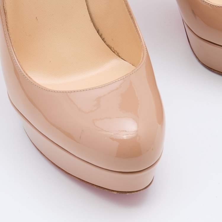 Pre Owned Christian Louboutin Beige Patent Leather Bianca Platform Pumps Size 37.5