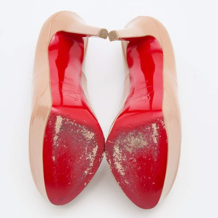 Pre Owned Christian Louboutin Beige Patent Leather Bianca Platform Pumps Size 37.5