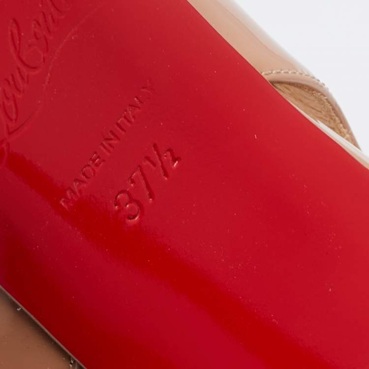 Pre Owned Christian Louboutin Beige Patent Private Number Slingback Pumps Size 37.5