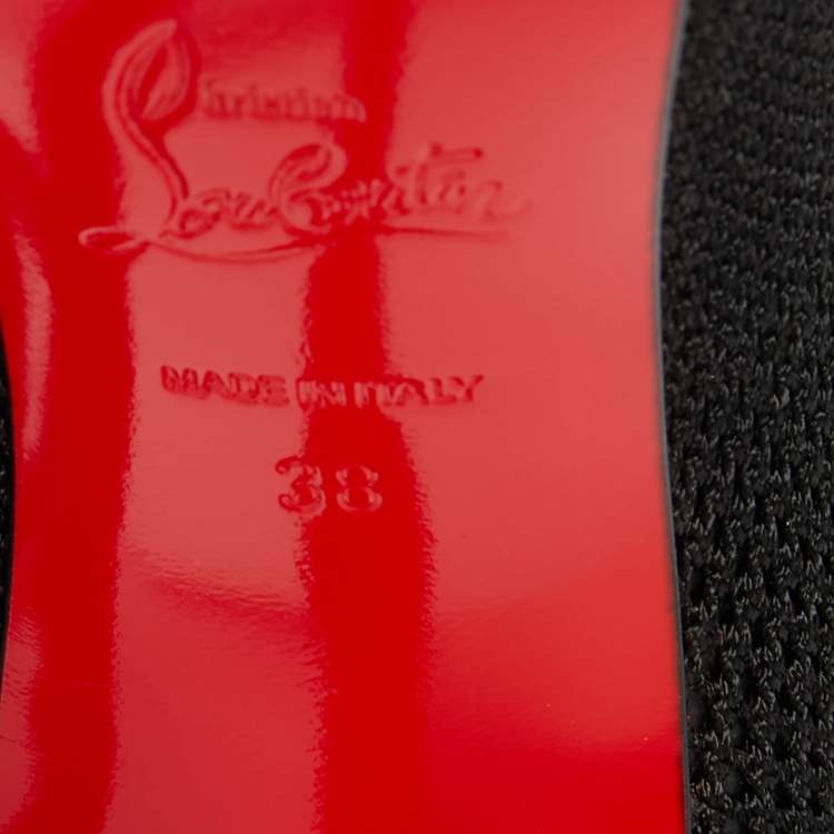 Pre Owned Christian Louboutin Black Knit Fabric and Studded Leather Dovi Dova Sock Boots Size 38