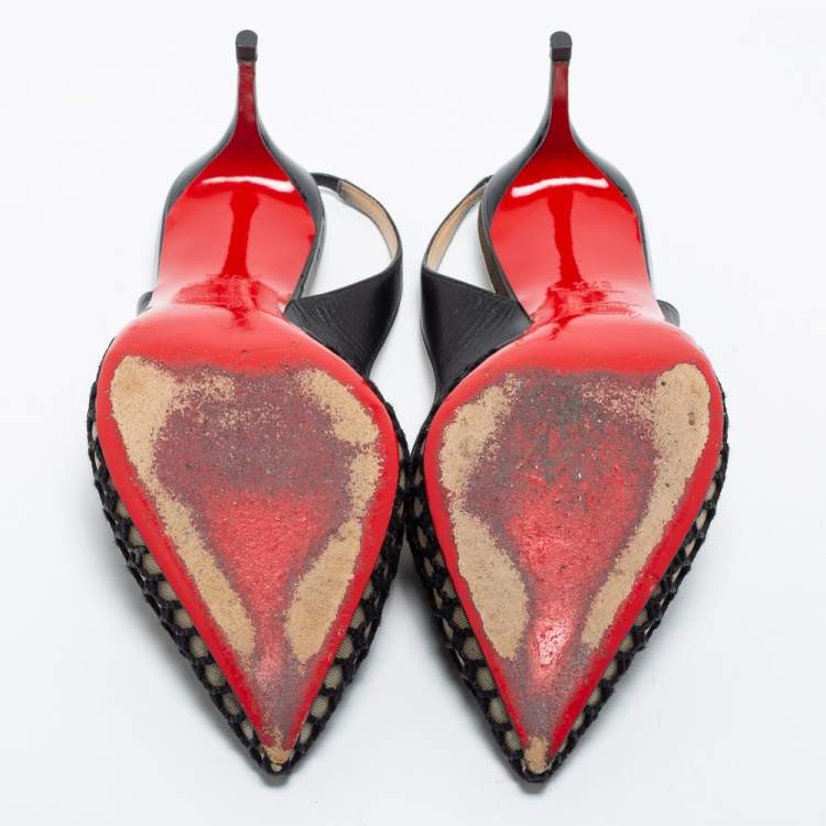 Pre Owned Christian Louboutin Black Mesh and Leather Miluna Slingback Pumps Size 37.5