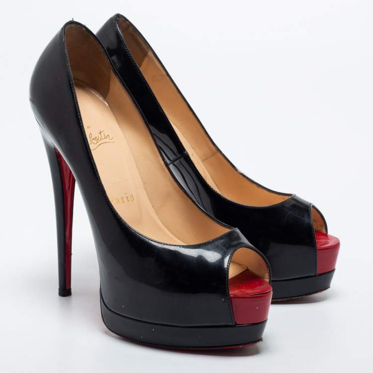 Pre Owned Christian Louboutin Black Patent Leather Altadama Platform Pumps Size 37.5