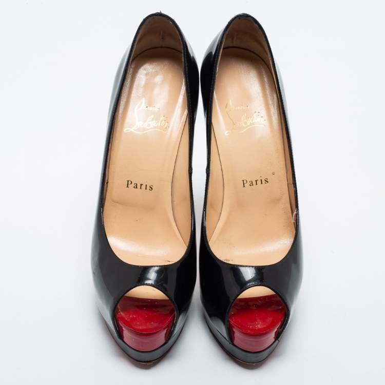 Pre Owned Christian Louboutin Black Patent Leather Altadama Platform Pumps Size 37.5
