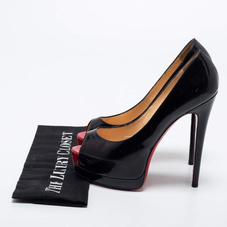 Pre Owned Christian Louboutin Black Patent Leather Altadama Platform Pumps Size 37.5