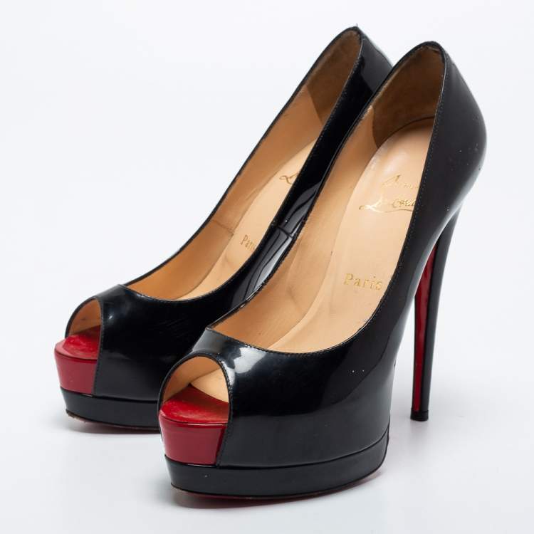 Pre Owned Christian Louboutin Black Patent Leather Altadama Platform Pumps Size 37.5