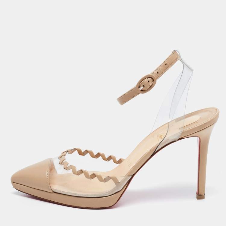 Christian Louboutin Beige Croc Embossed Leather Bianca Platform