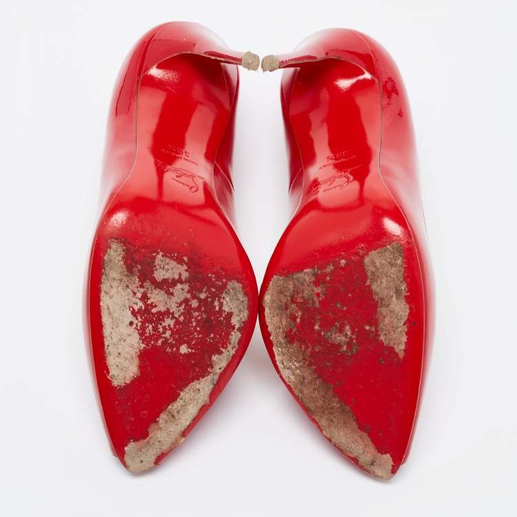 Pre Owned Christian Louboutin Red Patent Tibur Peep Toe Pumps Size 38.5