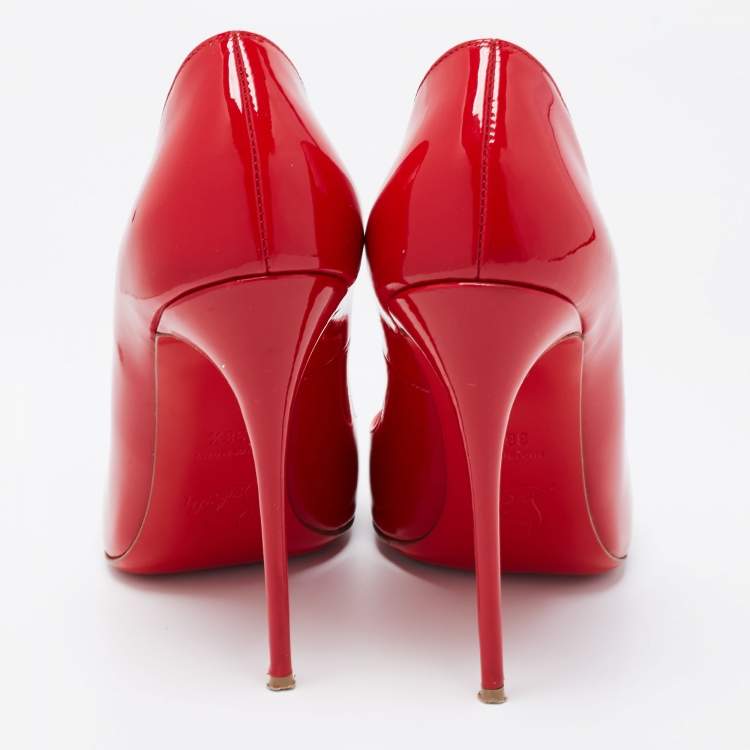 Pre Owned Christian Louboutin Red Patent Tibur Peep Toe Pumps Size 38.5