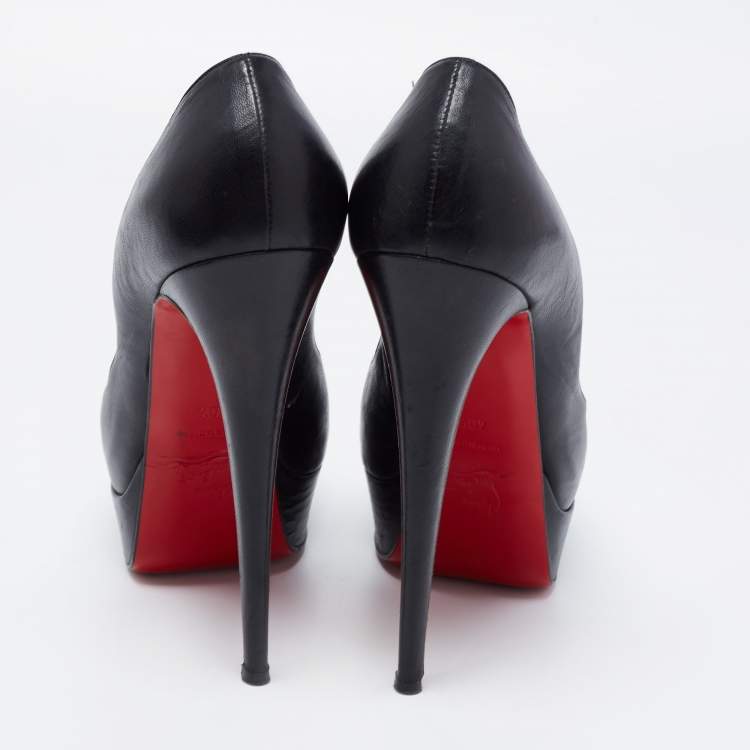 Pre Owned Christian Louboutin Black Leather Lady Peep Toe Platform Pumps Size 40.5