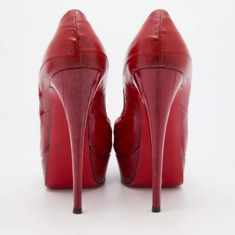 Pre Owned Christian Louboutin Red Eel Leather Lady Peep Toe Platform Pumps Size 38