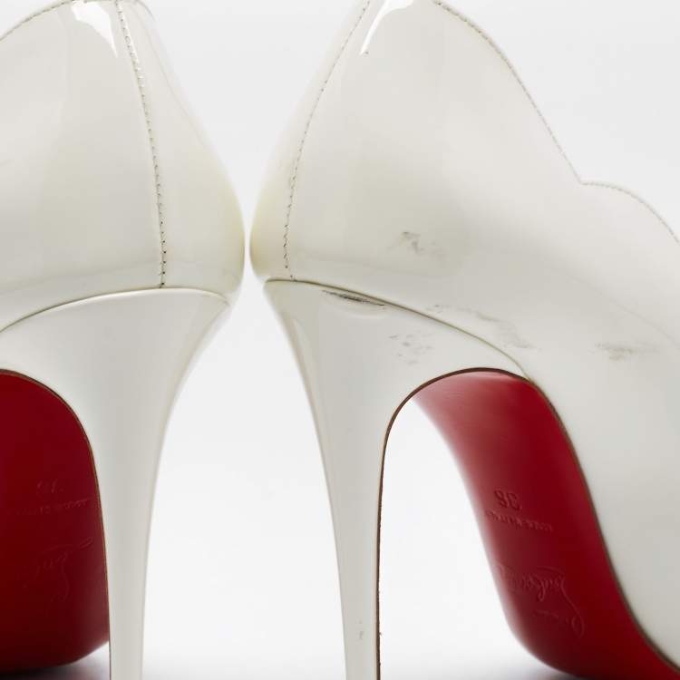 Pre Owned Christian Louboutin White Patent Leather Hot Chick Pumps Size 36