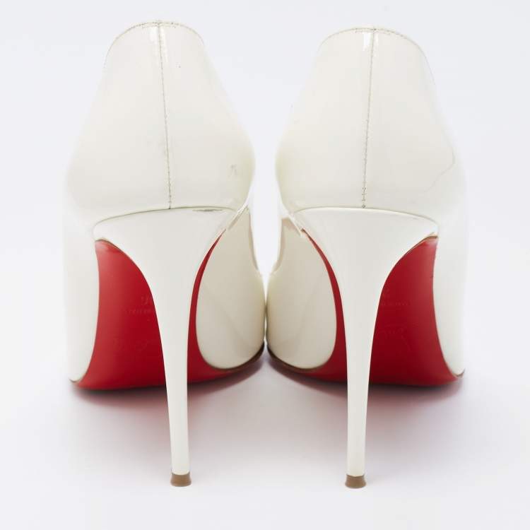 Pre Owned Christian Louboutin White Patent Leather Hot Chick Pumps Size 36