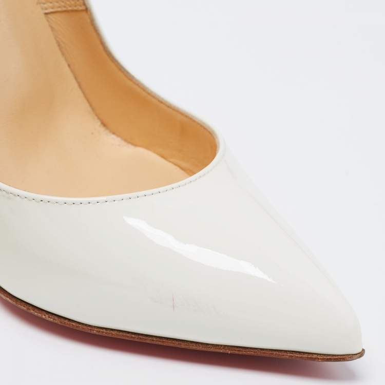 Pre Owned Christian Louboutin White Patent Leather Hot Chick Pumps Size 36
