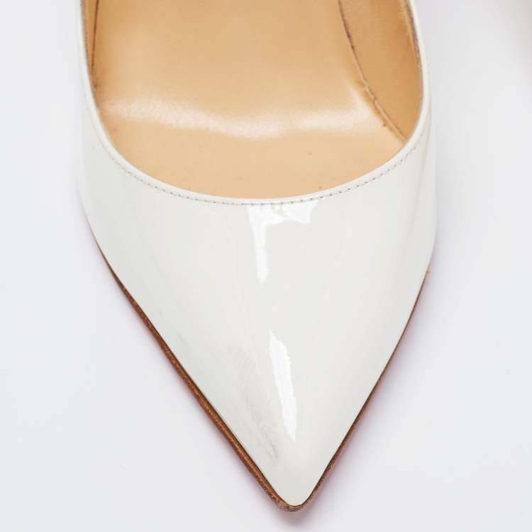 Pre Owned Christian Louboutin White Patent Leather Hot Chick Pumps Size 36