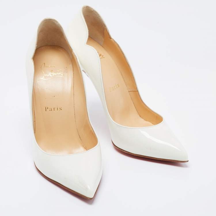 Pre Owned Christian Louboutin White Patent Leather Hot Chick Pumps Size 36