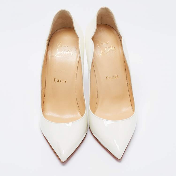 Pre Owned Christian Louboutin White Patent Leather Hot Chick Pumps Size 36