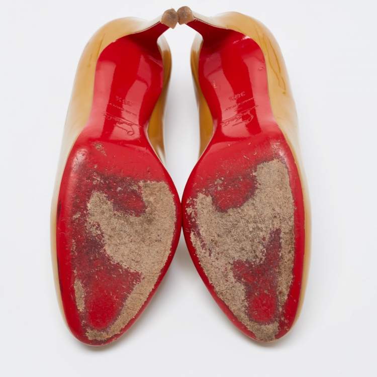 Pre Owned Christian Louboutin Mustard Patent Leather Simple Pumps Size 36.5