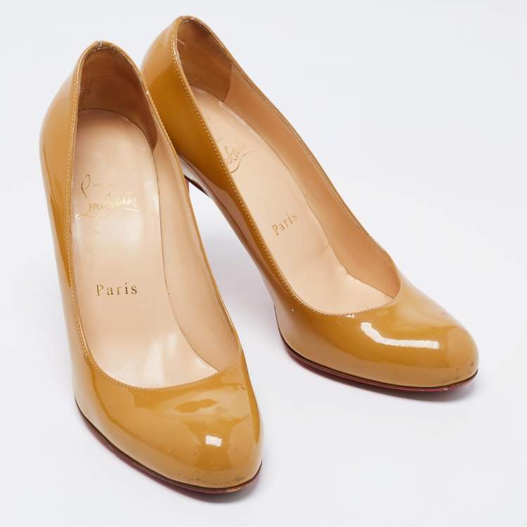 Pre Owned Christian Louboutin Mustard Patent Leather Simple Pumps Size 36.5
