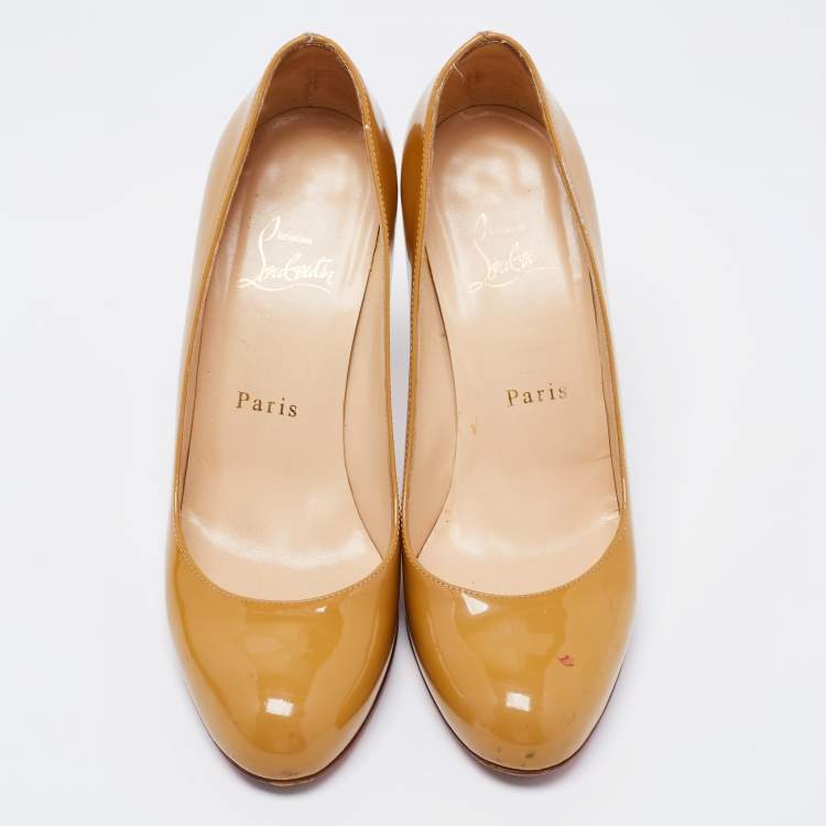 Pre Owned Christian Louboutin Mustard Patent Leather Simple Pumps Size 36.5
