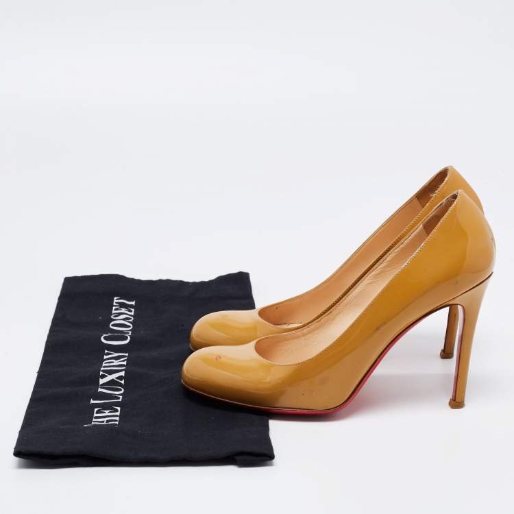 Pre Owned Christian Louboutin Mustard Patent Leather Simple Pumps Size 36.5