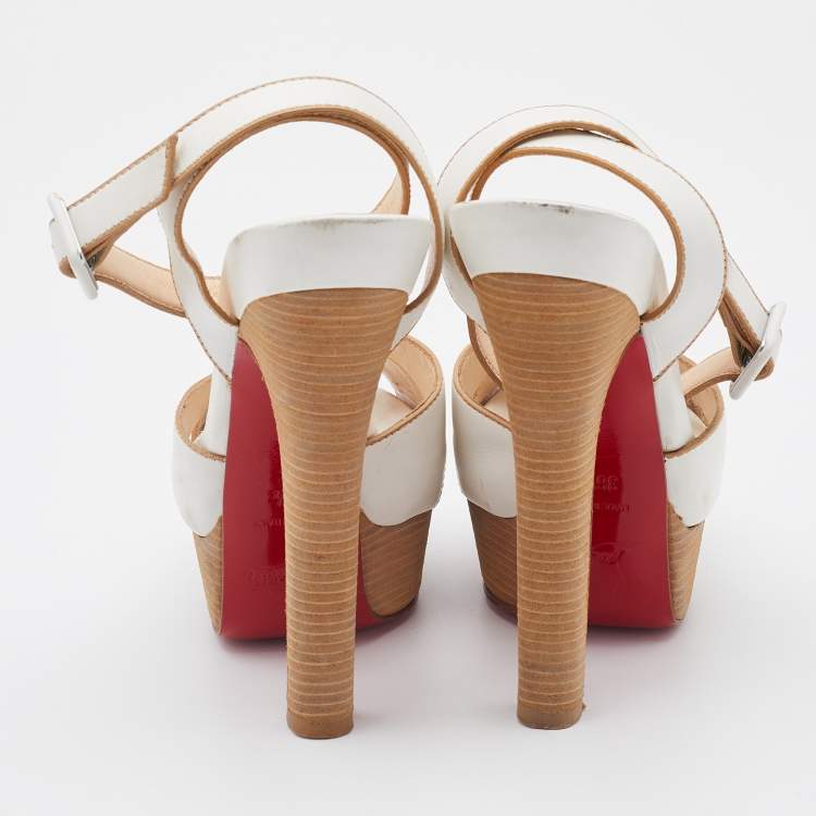 Pre Owned Christian Louboutin White Leather Criss Cross Ankle Strap Platform Sandals Size 36.5