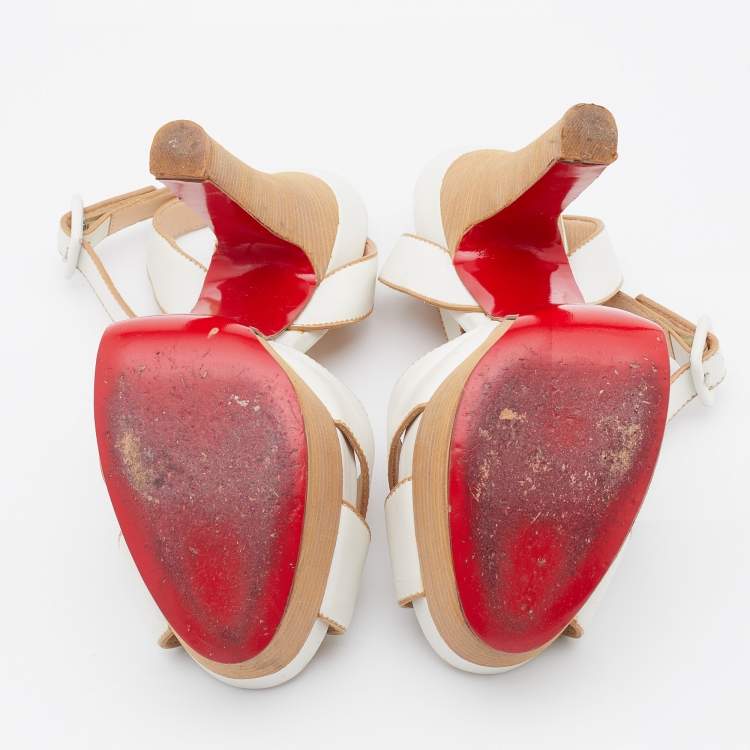 Pre Owned Christian Louboutin White Leather Criss Cross Ankle Strap Platform Sandals Size 36.5
