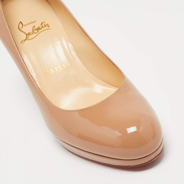 Pre Owned Christian Louboutin Beige Patent Leather New Simple Pumps Size 37