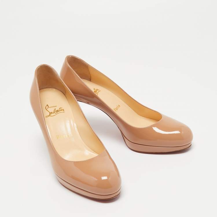 Pre Owned Christian Louboutin Beige Patent Leather New Simple Pumps Size 37