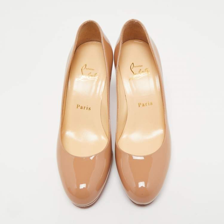 Pre Owned Christian Louboutin Beige Patent Leather New Simple Pumps Size 37