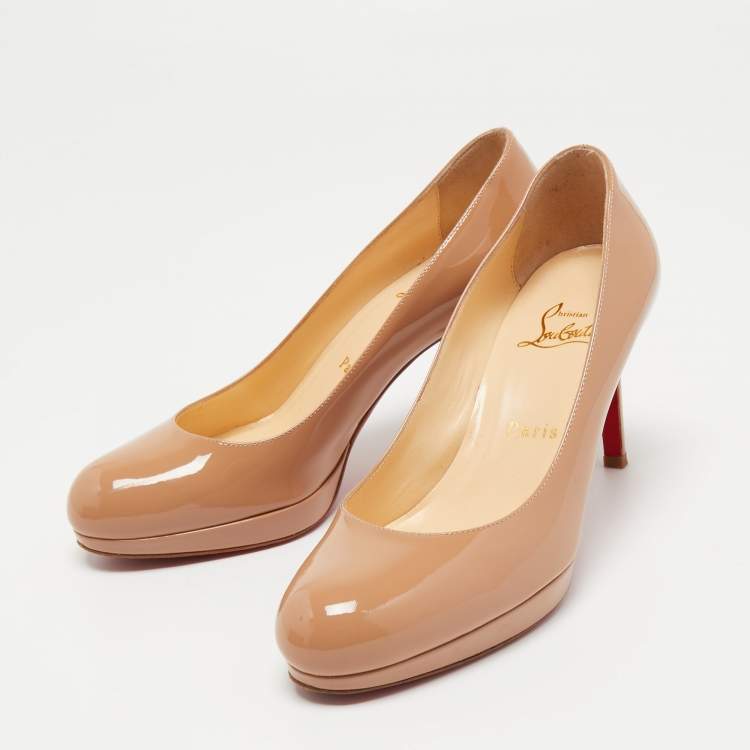 Pre Owned Christian Louboutin Beige Patent Leather New Simple Pumps Size 37