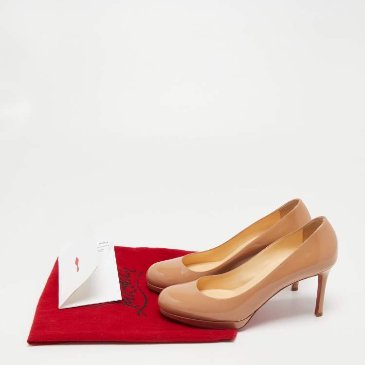Pre Owned Christian Louboutin Beige Patent Leather New Simple Pumps Size 37